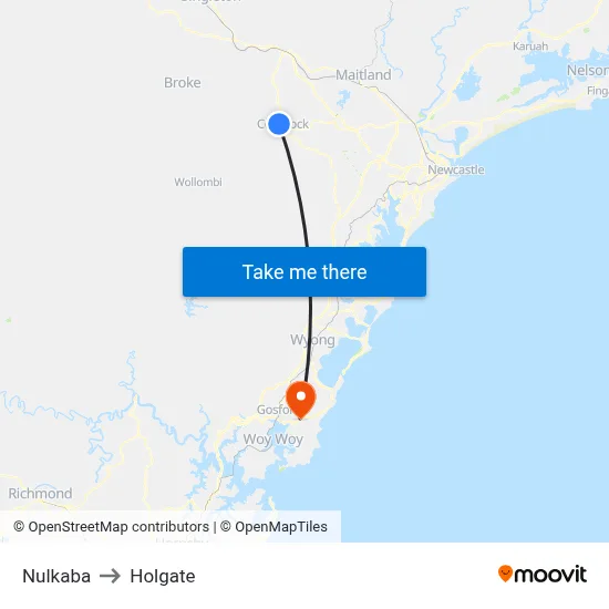 Nulkaba to Holgate map