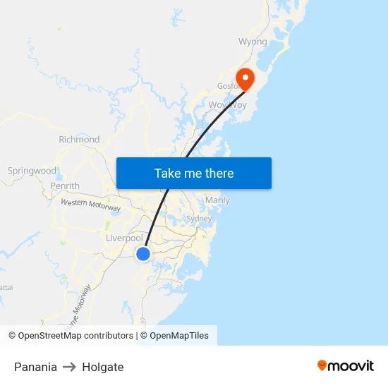 Panania to Holgate map