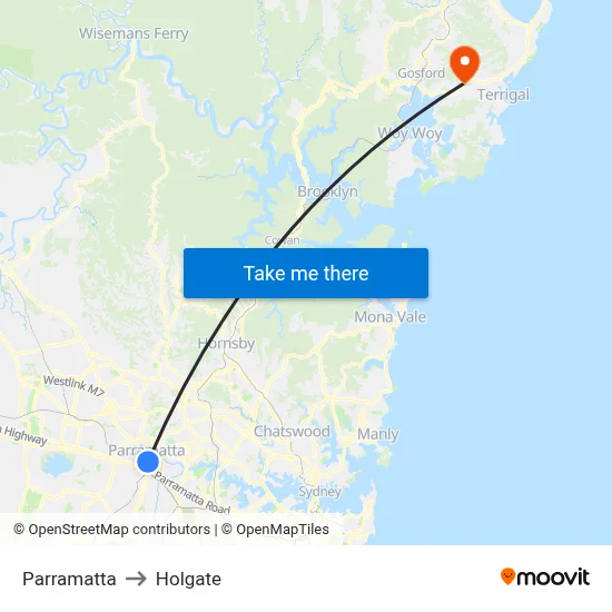 Parramatta to Holgate map