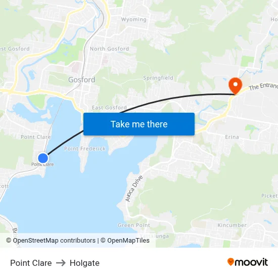 Point Clare to Holgate map