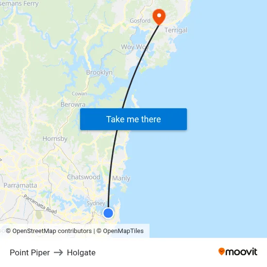 Point Piper to Holgate map