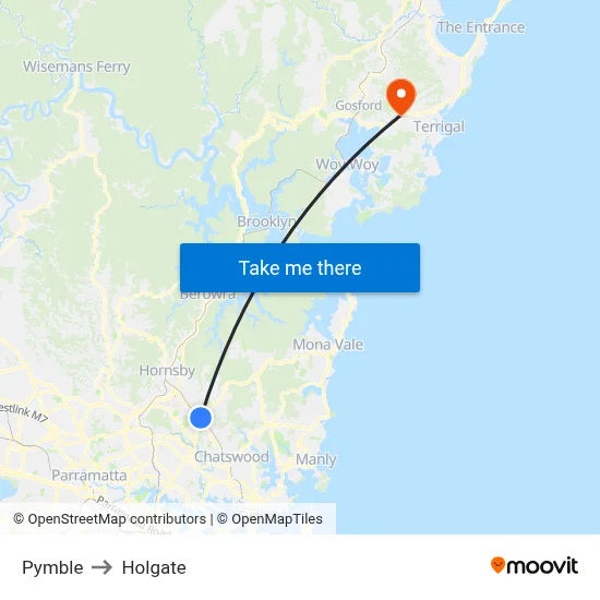 Pymble to Holgate map