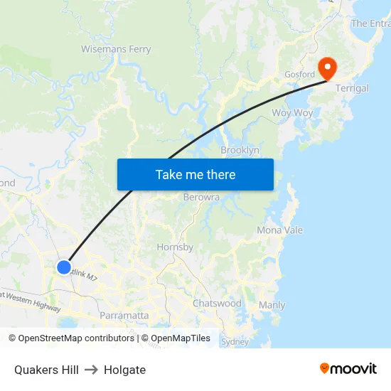 Quakers Hill to Holgate map