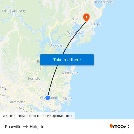 Roseville to Holgate map