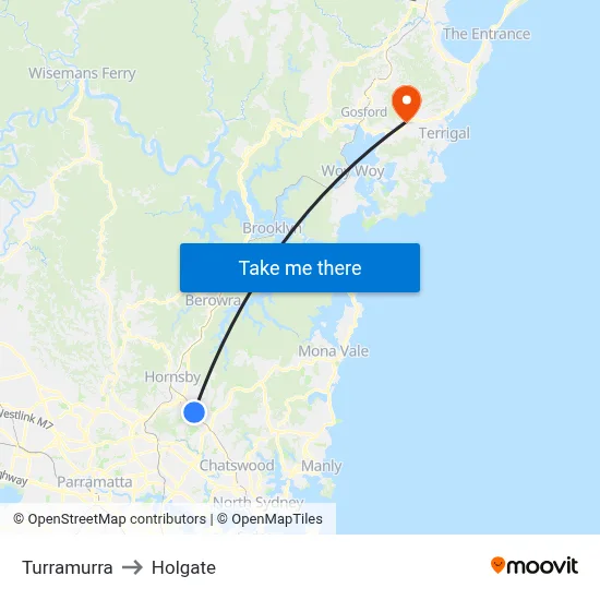 Turramurra to Holgate map