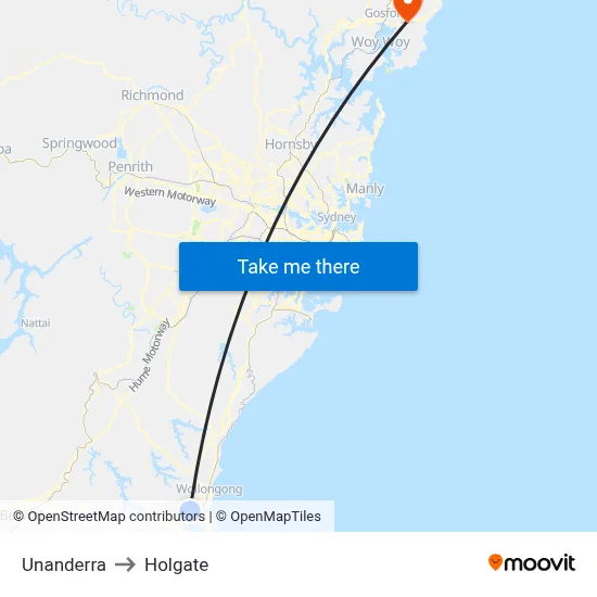 Unanderra to Holgate map