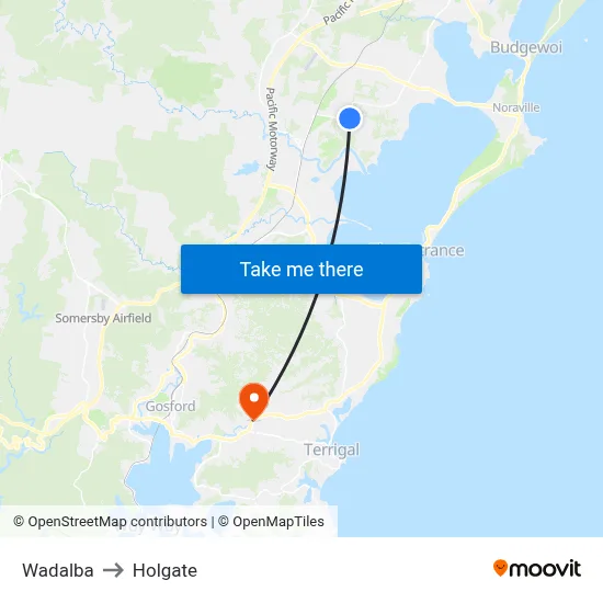 Wadalba to Holgate map