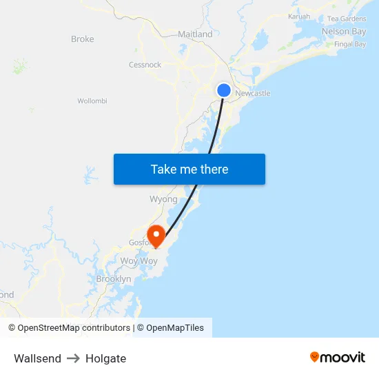 Wallsend to Holgate map