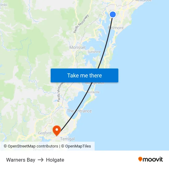 Warners Bay to Holgate map