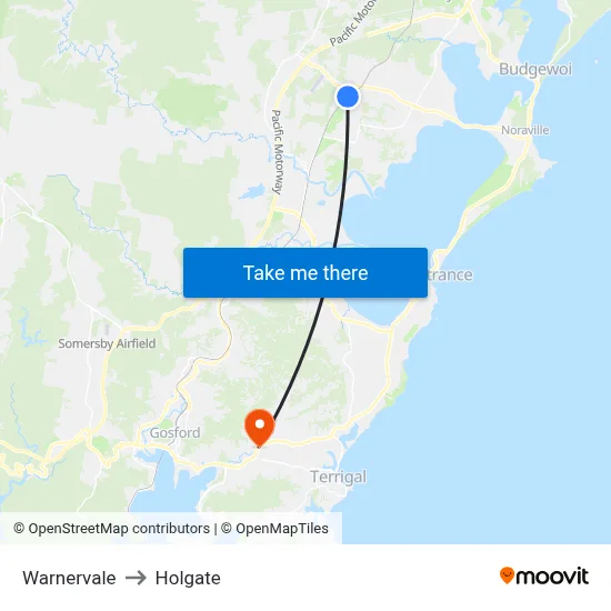 Warnervale to Holgate map