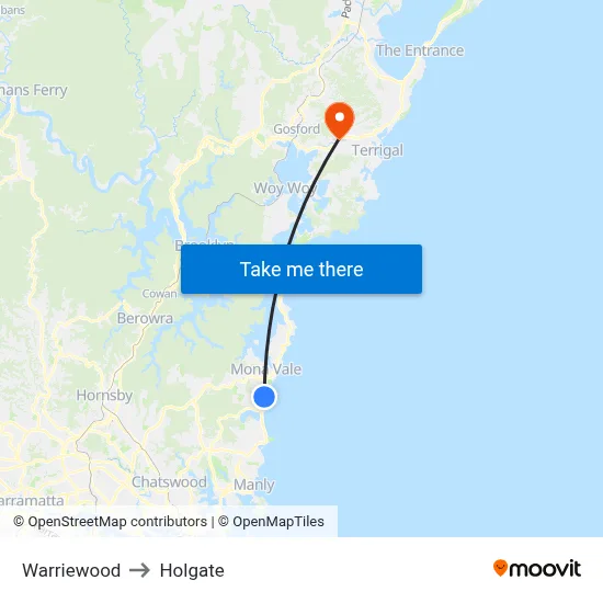 Warriewood to Holgate map