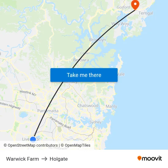 Warwick Farm to Holgate map