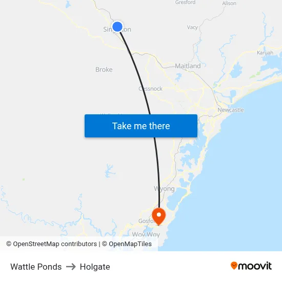 Wattle Ponds to Holgate map