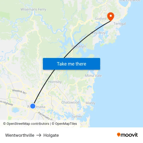 Wentworthville to Holgate map