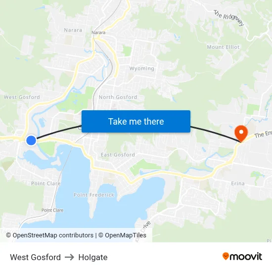 West Gosford to Holgate map