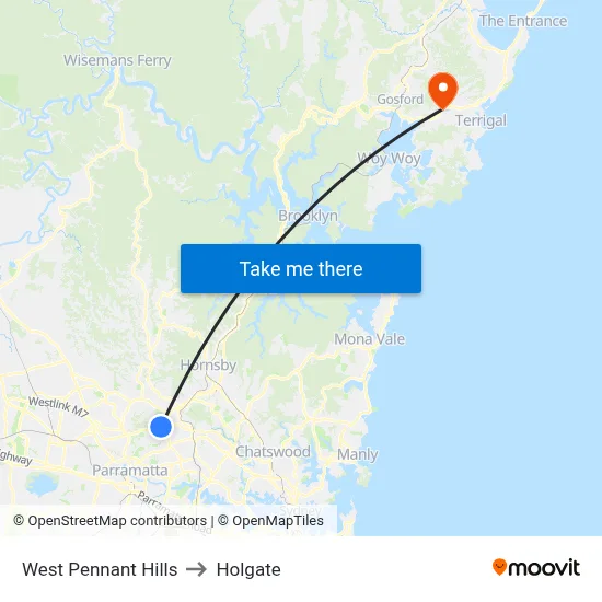West Pennant Hills to Holgate map