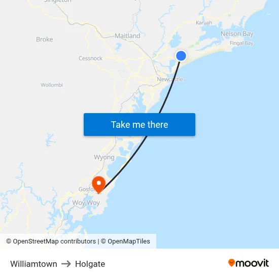 Williamtown to Holgate map