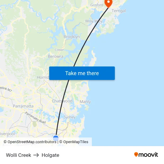 Wolli Creek to Holgate map