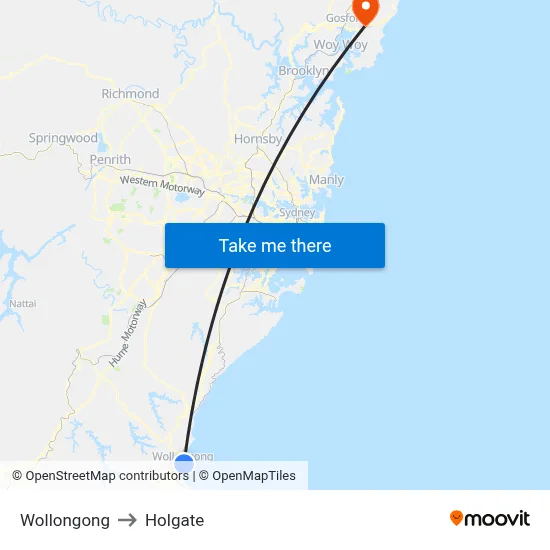 Wollongong to Holgate map