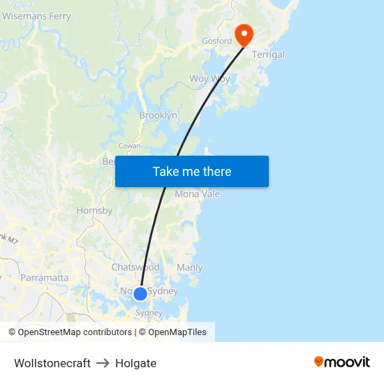 Wollstonecraft to Holgate map