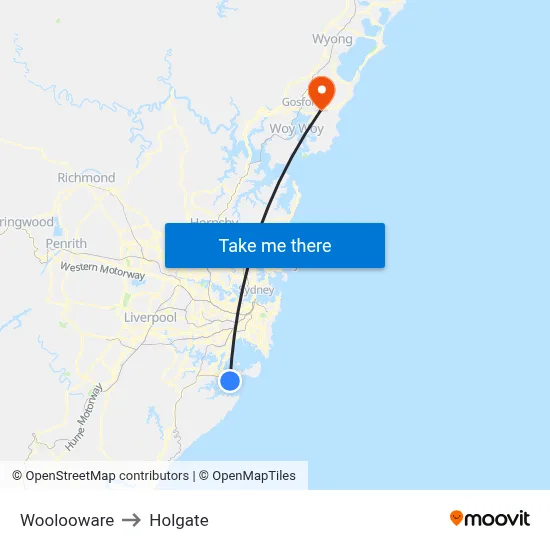 Woolooware to Holgate map