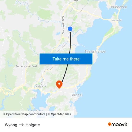Wyong to Holgate map