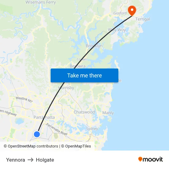 Yennora to Holgate map