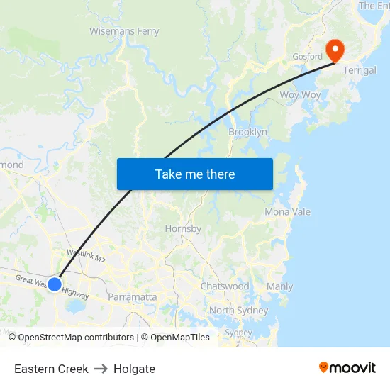 Eastern Creek to Holgate map