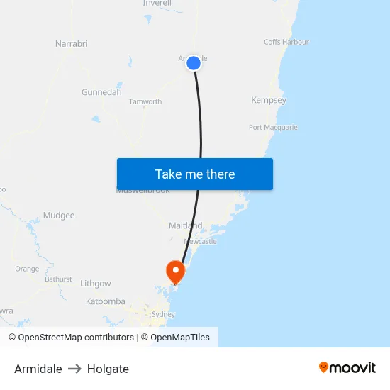 Armidale to Holgate map