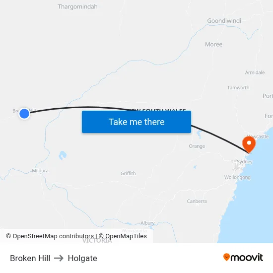 Broken Hill to Holgate map