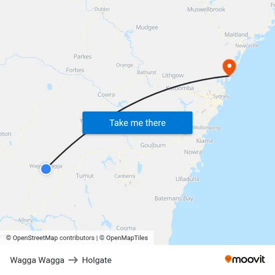Wagga Wagga to Holgate map
