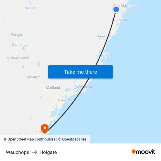 Wauchope to Holgate map
