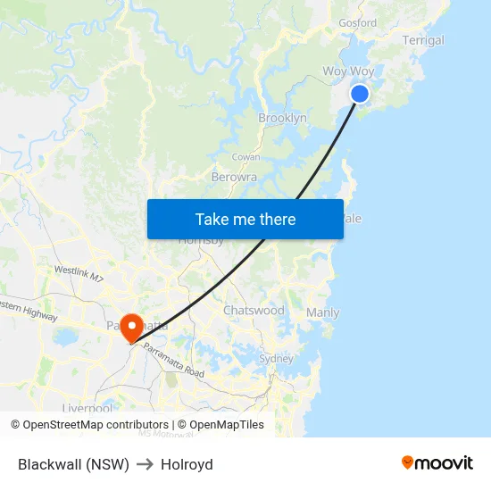 Blackwall (NSW) to Holroyd map