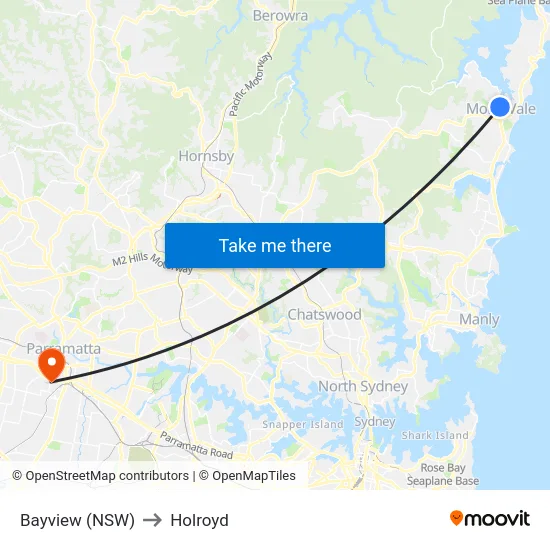 Bayview (NSW) to Holroyd map