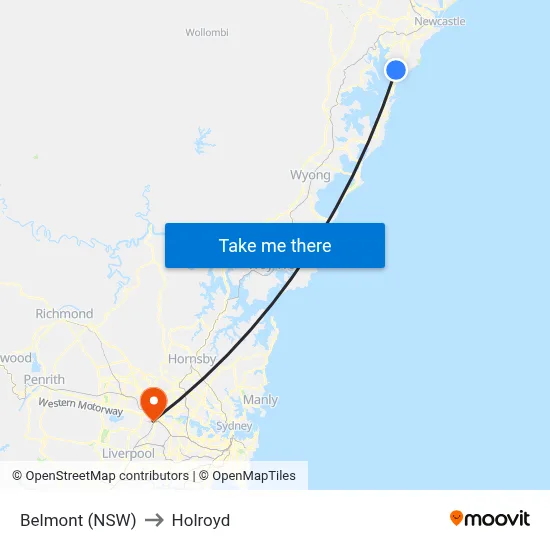 Belmont (NSW) to Holroyd map