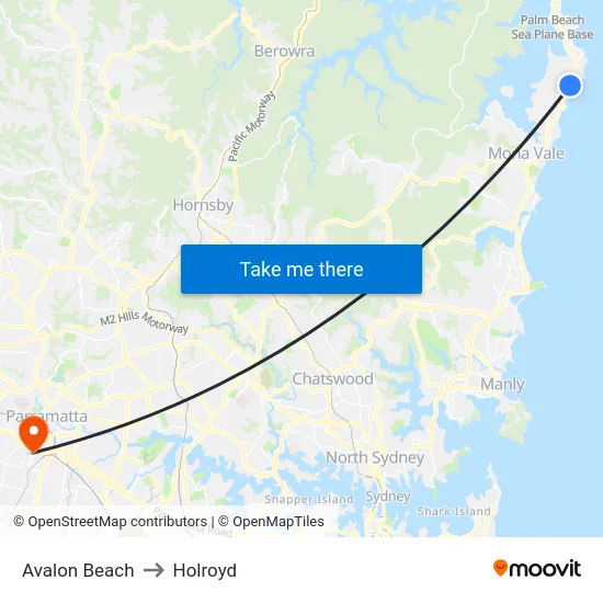 Avalon Beach to Holroyd map