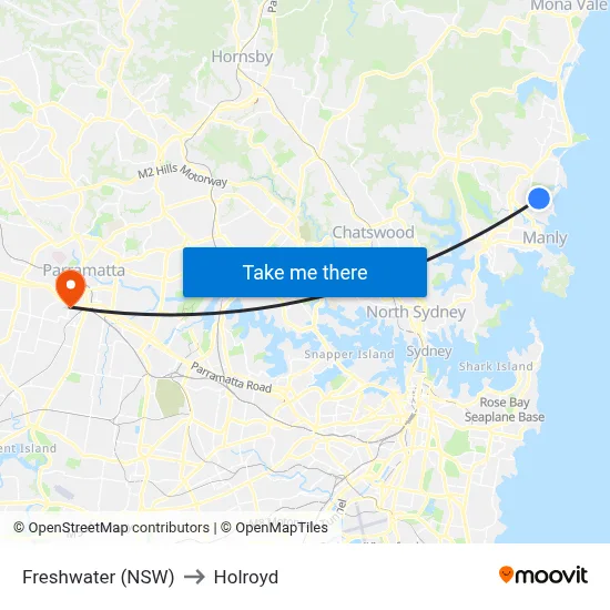 Freshwater (NSW) to Holroyd map