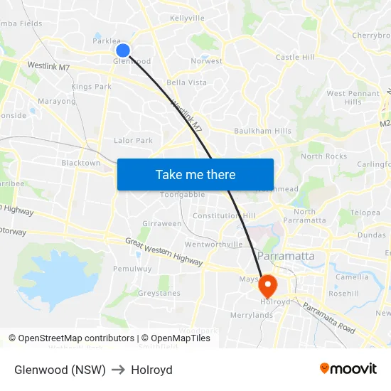 Glenwood (NSW) to Holroyd map