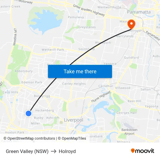 Green Valley (NSW) to Holroyd map