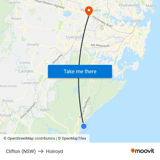 Clifton (NSW) to Holroyd map