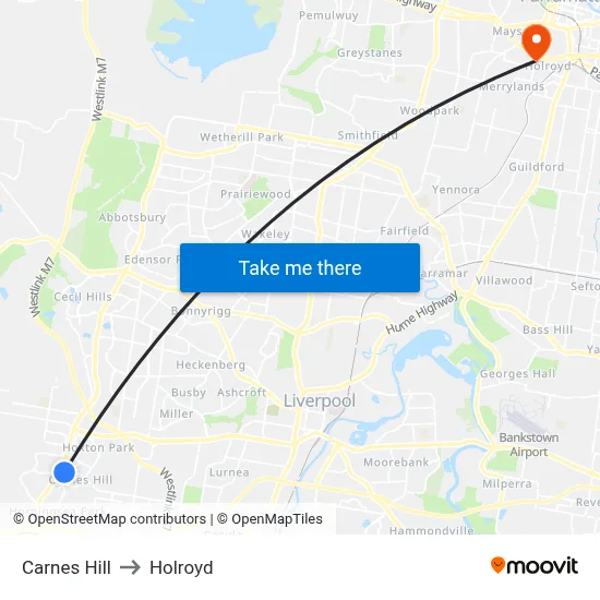 Carnes Hill to Holroyd map