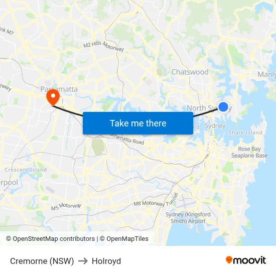 Cremorne (NSW) to Holroyd map