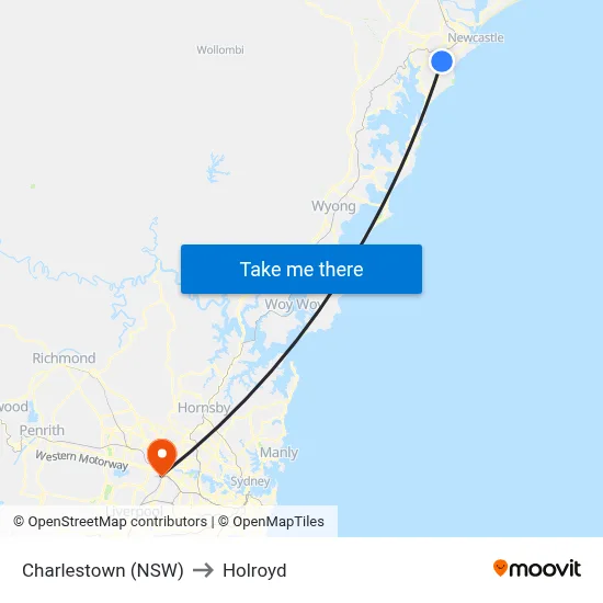 Charlestown (NSW) to Holroyd map