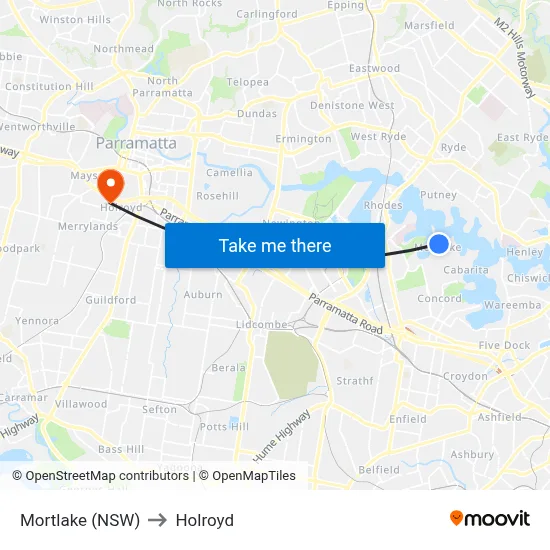 Mortlake (NSW) to Holroyd map