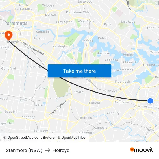 Stanmore (NSW) to Holroyd map