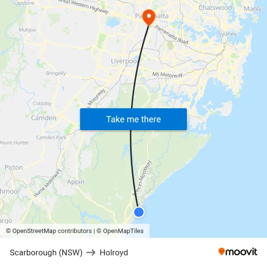 Scarborough (NSW) to Holroyd map