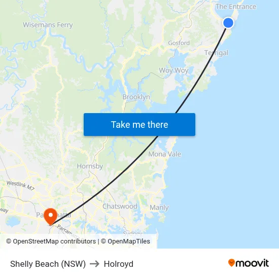 Shelly Beach (NSW) to Holroyd map
