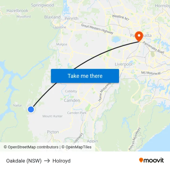 Oakdale (NSW) to Holroyd map