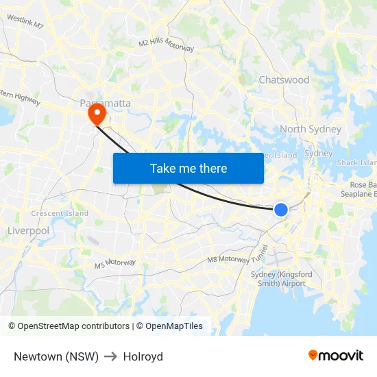 Newtown (NSW) to Holroyd map