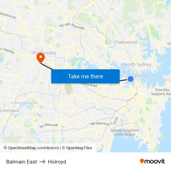 Balmain East to Holroyd map
